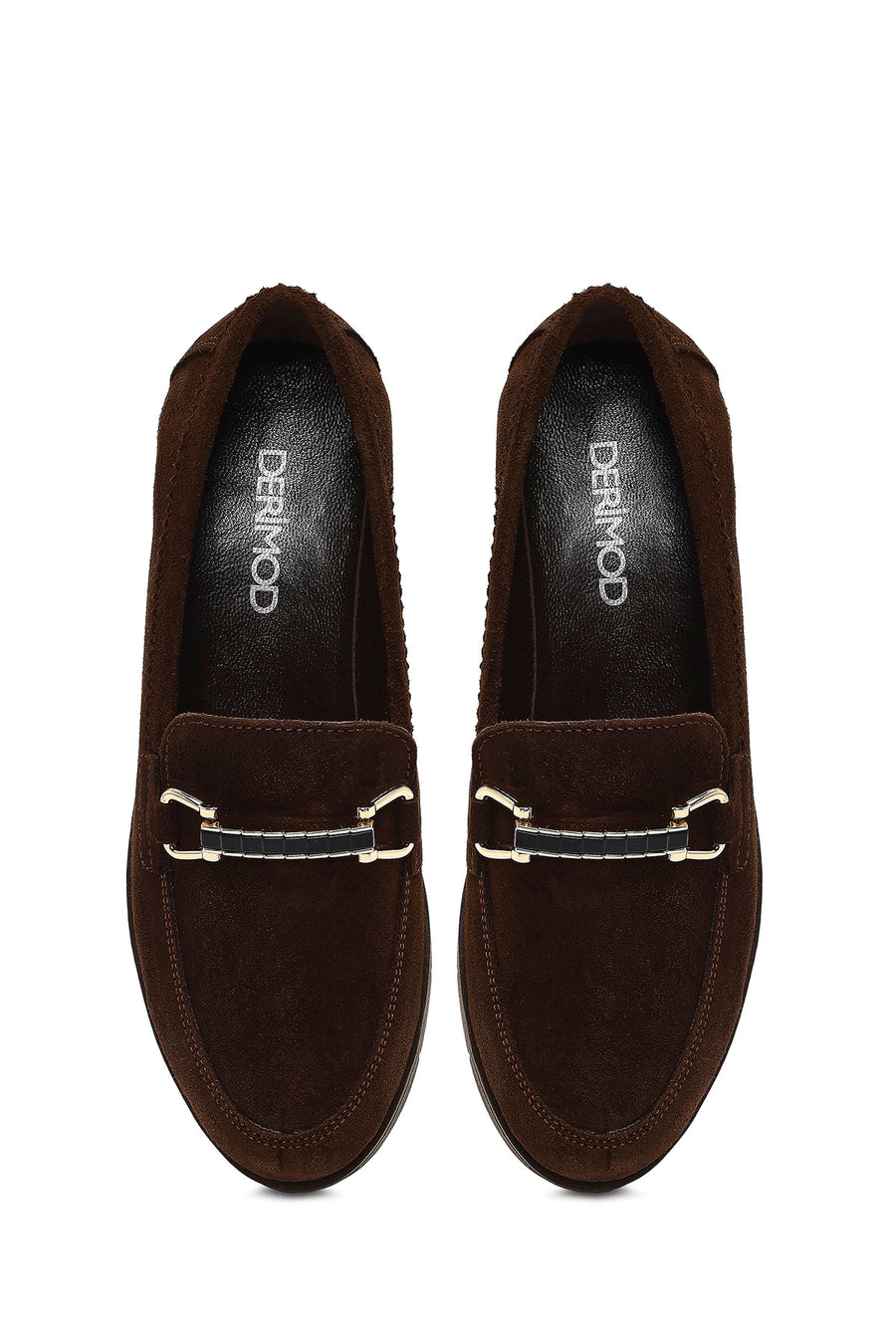 Women's Brown Buckled Wedge Heel Suede Leather Comfort Loafer