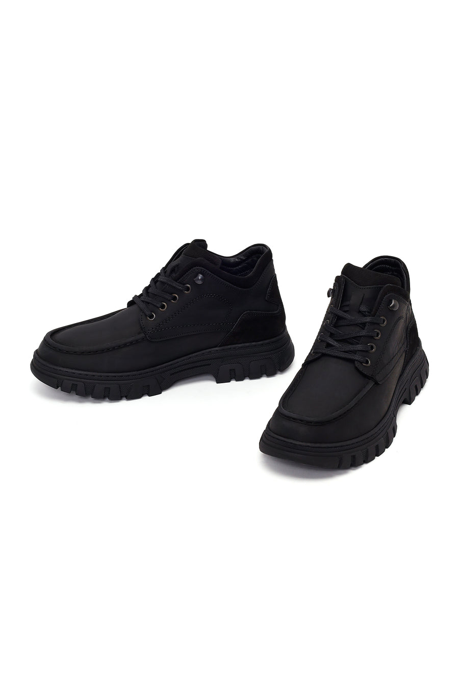 Male Black Lace-Up Chunky-Soled Nubuck Leather Casual Boots