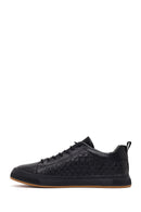 Men's Black Lace-Up Printed Leather Sneaker | Derimod
