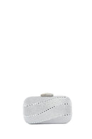 Women's Silver Long Chain Strap Stone Mini Box Evening Bag | Derimod