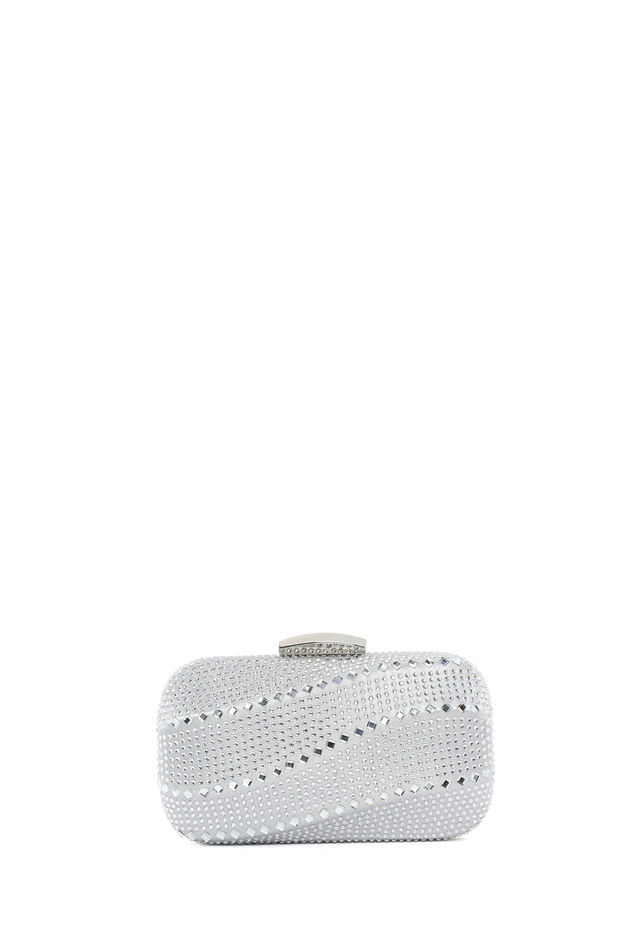 Women's Silver Long Chain Strap Stone Mini Box Evening Bag