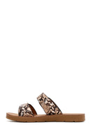 Women's Brown Double Buckled Patterned Slippers | Derimod