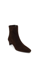 Woman Brown Zip Closure Chunky-Heeled Suede Leather Boots | Derimod