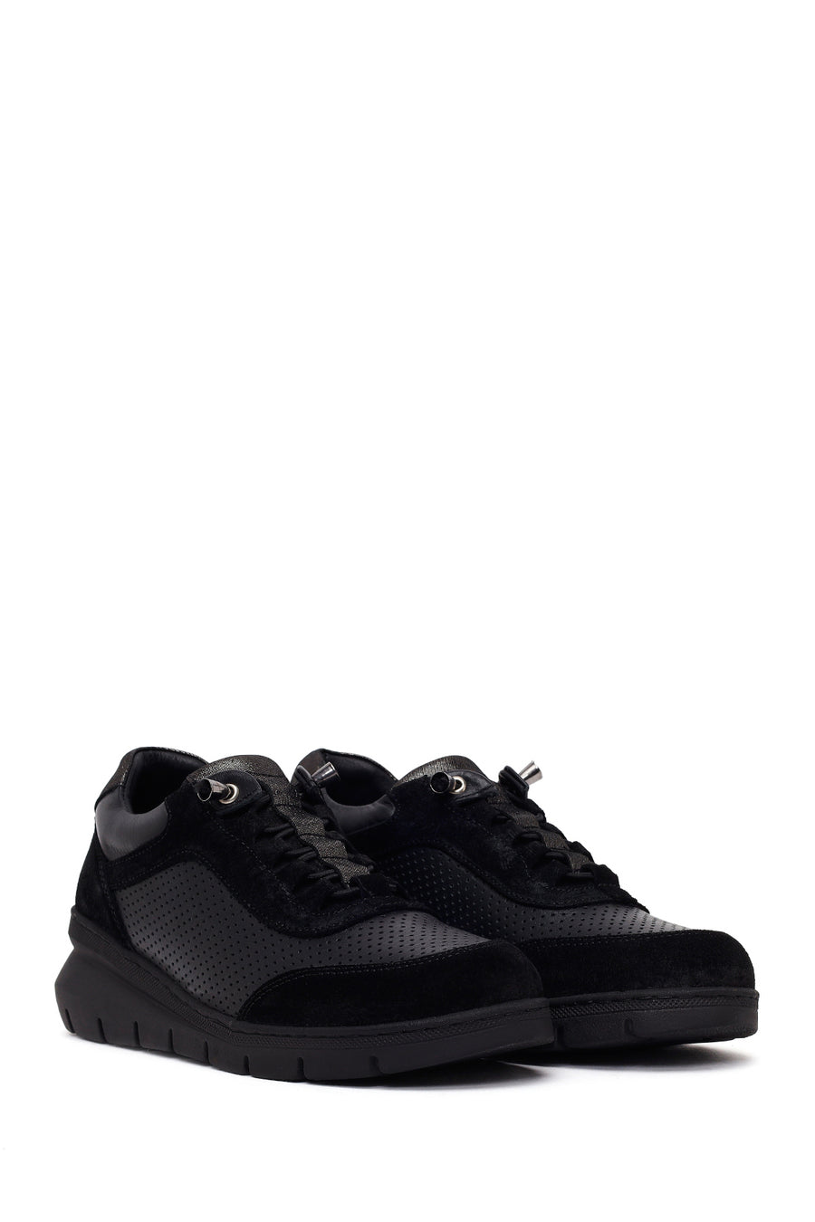 Woman Black Lace-Up Thick-Soled Leather Comfort Shoes
