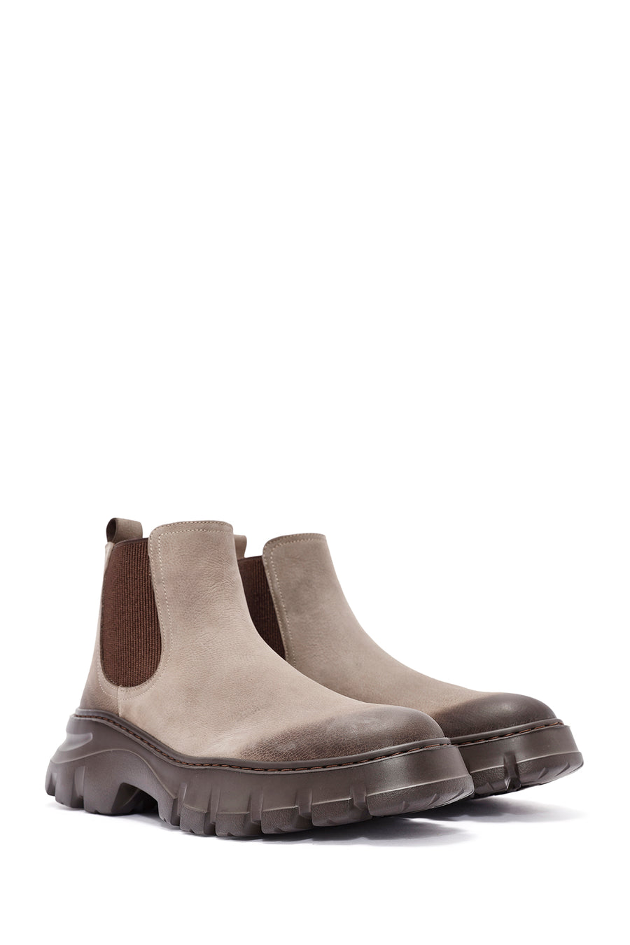 Men's Beige Nubuck Leather Chelsea Boots