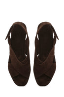 Women's Brown Back Strap Wedge Heel Suede Leather Sandals | Derimod