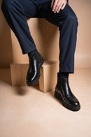 Male Black Thick-Soled Leather Casual Chelsea Boots | Derimod
