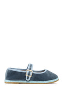 Woman Blue Buckled Fabric Mary Jane Ballerine flats | Derimod