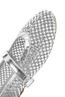 Women's Silver Mesh Stone-Studded Ballet Flats | Derimod