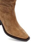 Woman Mink Chunky Heel Suede Leather Cowboy Boots | Derimod