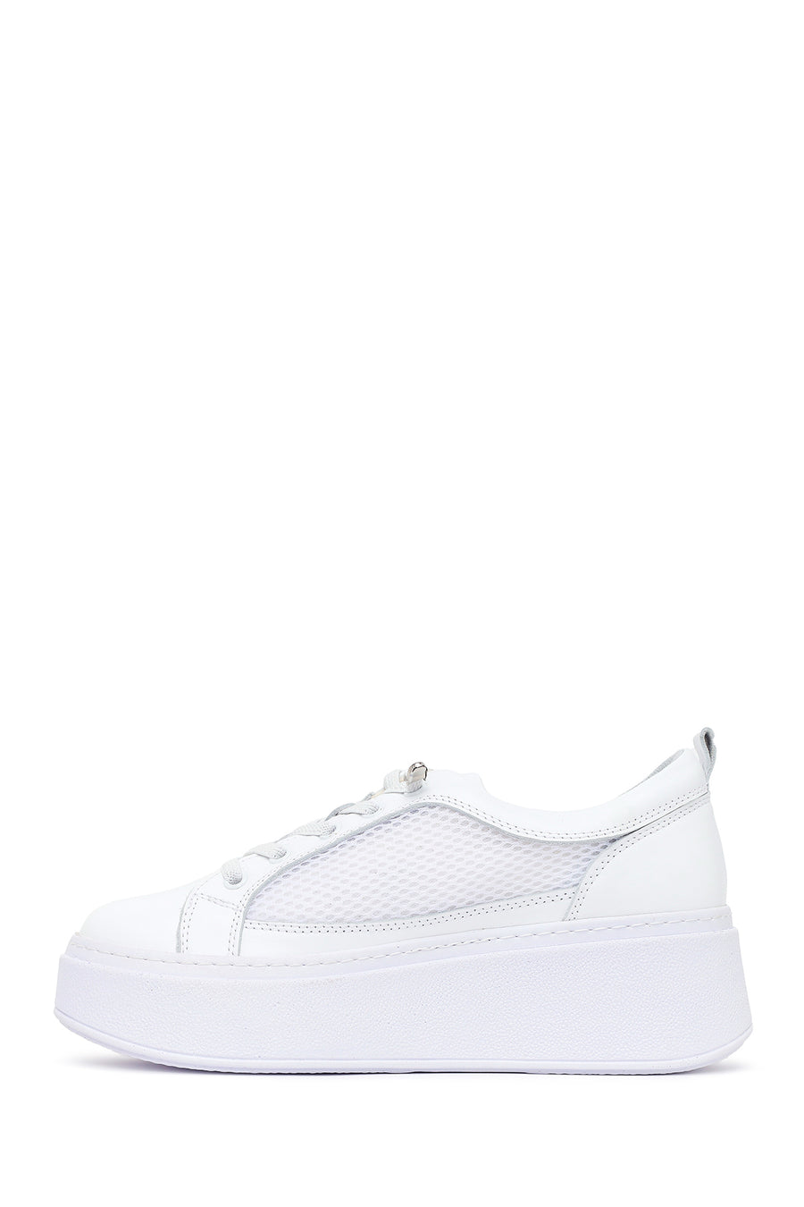 Kadın Beyaz Bağcıklı Kalın Tabanlı Deri Sneaker