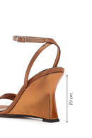 Women's Bronze Ankle Buckle High Platform Satin Sandals | Derimod