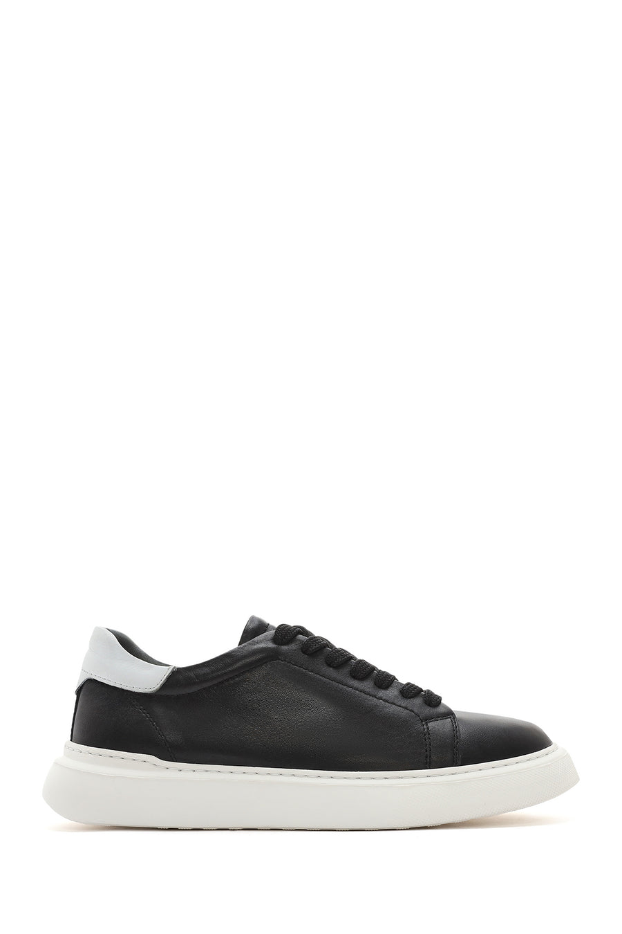 Men's Black Lace-up Thick-Sole Leather Sneaker 25SFD700018 | Derimod