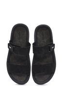 Men's Black Nubuck Leather Casual Slippers | Derimod