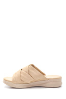 Women's Beige Leather Casual Flat Slippers | Derimod