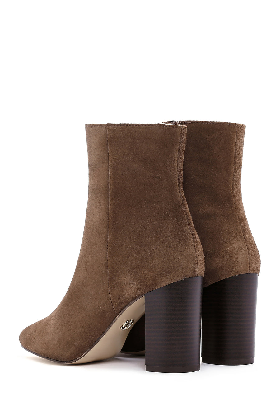 Women's Walnut Suede Leather Heeled Zipper Boots