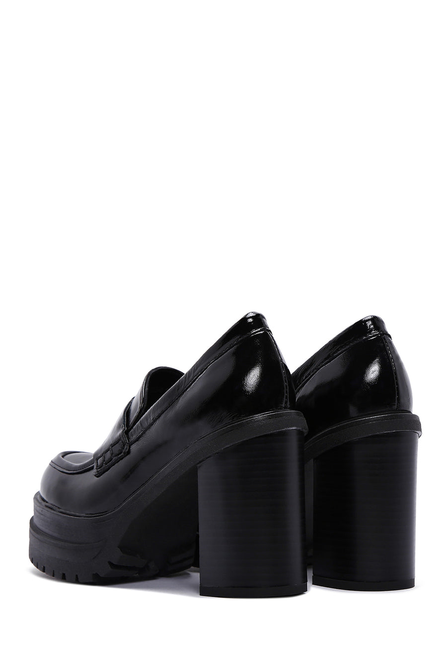 Women's Black Patent Leather Heeled Loafer