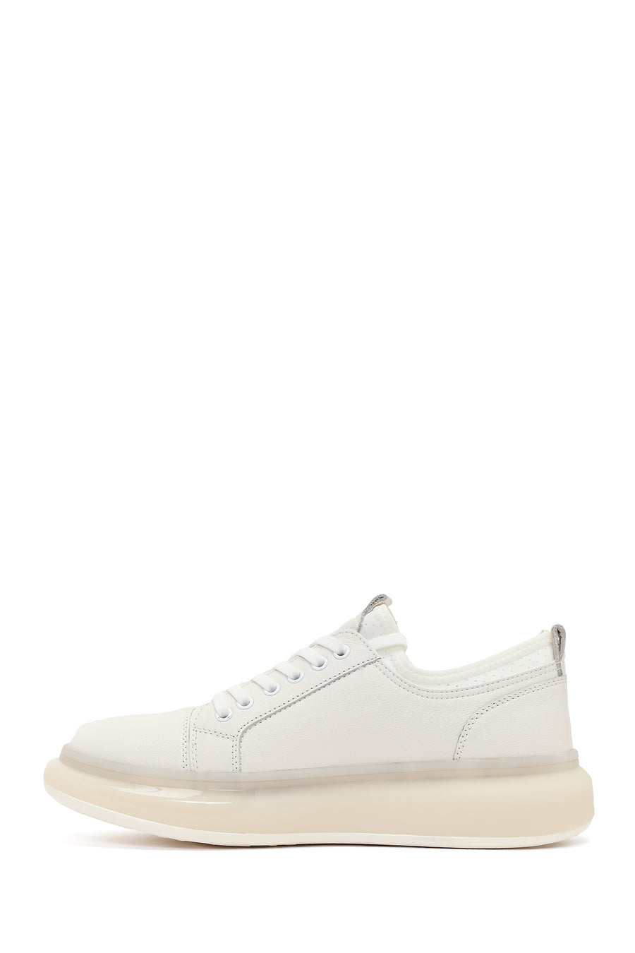 Erkek Beyaz Bağcıklı Kalın Tabanlı Deri Sneaker