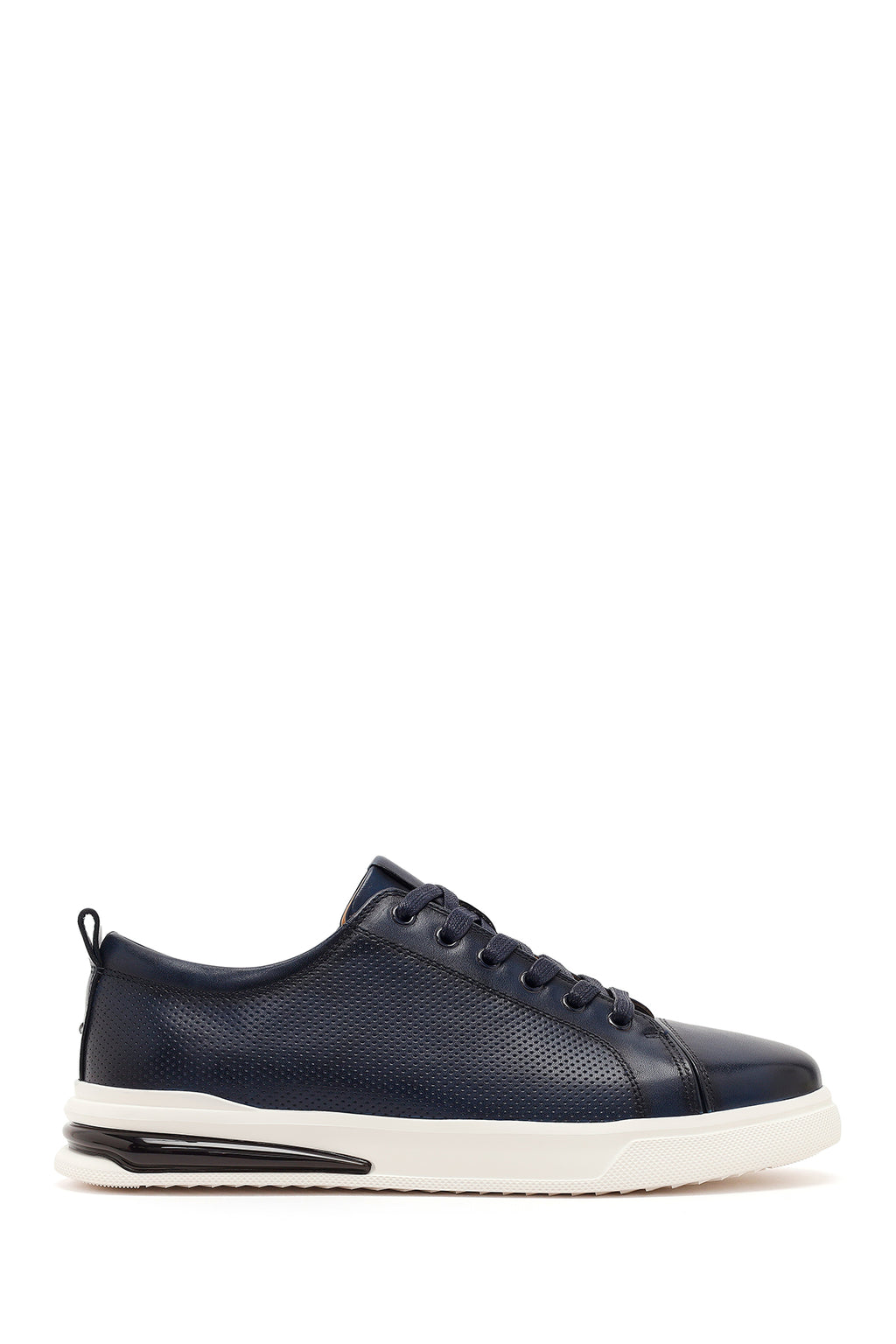 Erkek Lacivert Bağcıklı Deri Sneaker