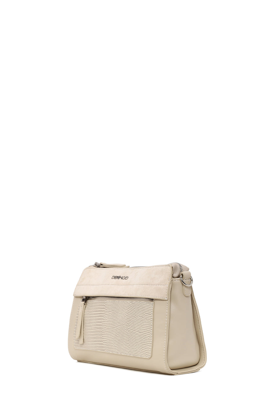 Woman Cream Long-Strap Patterned Crossbody Bag