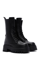 Women's Black Leather Thick Soled Boots | Derimod