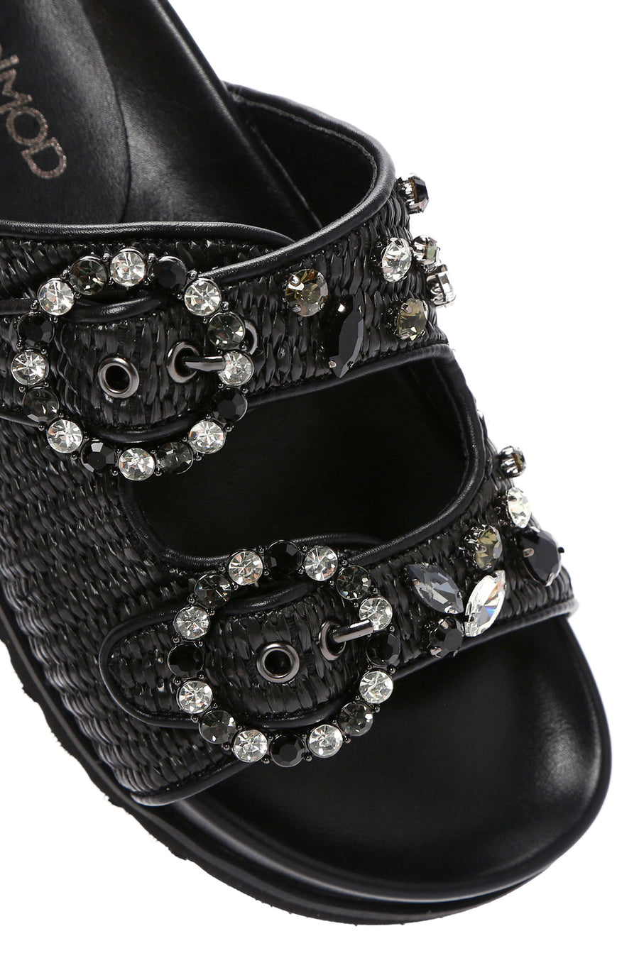 Women's Black Straw Stone Slippers