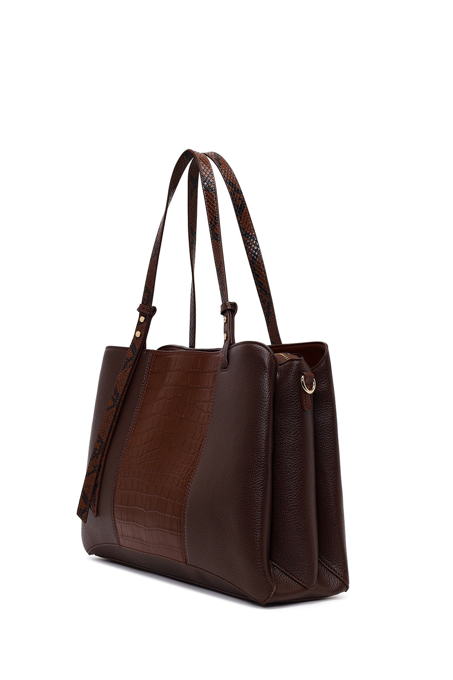 Woman Brown Long-Strap Patterned Shoulder Bag