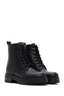 Women's Black Lace-Up Zipper Detailed Combat Boots | Derimod