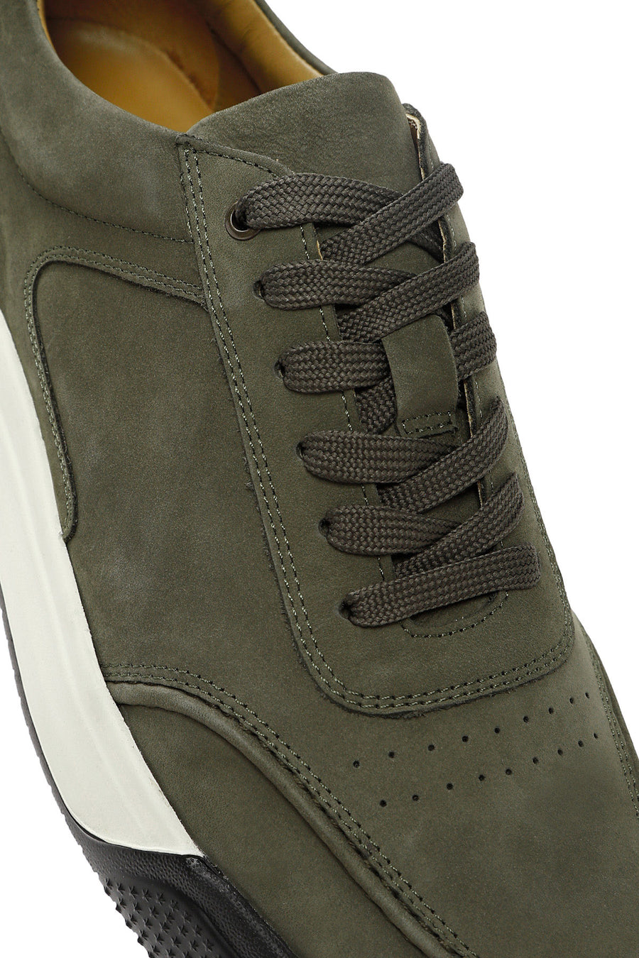 Male Green Lace-Up Nubuck Leather Sneaker