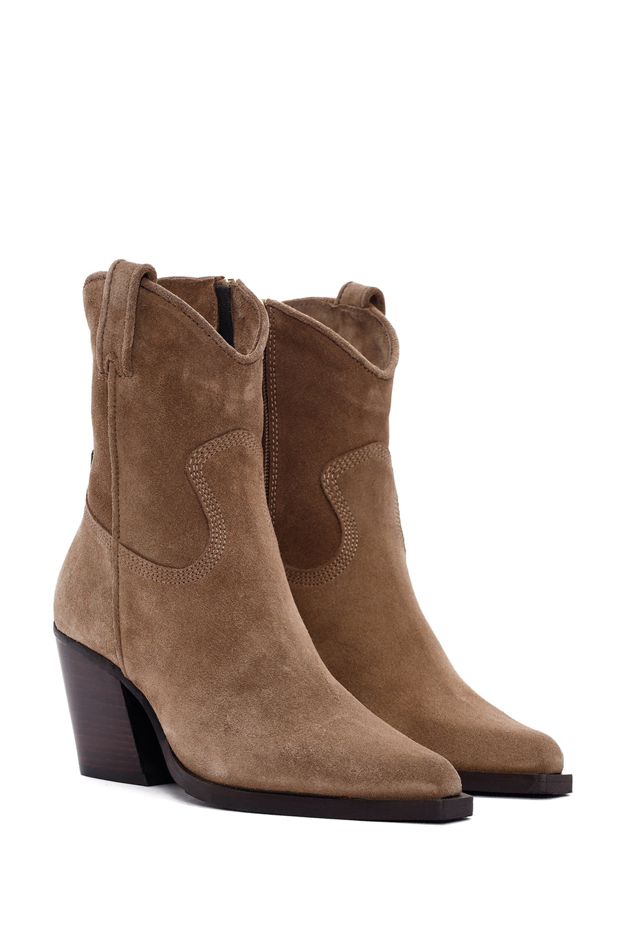 Women's Tan Zippered Suede Leather Cowboy Boots