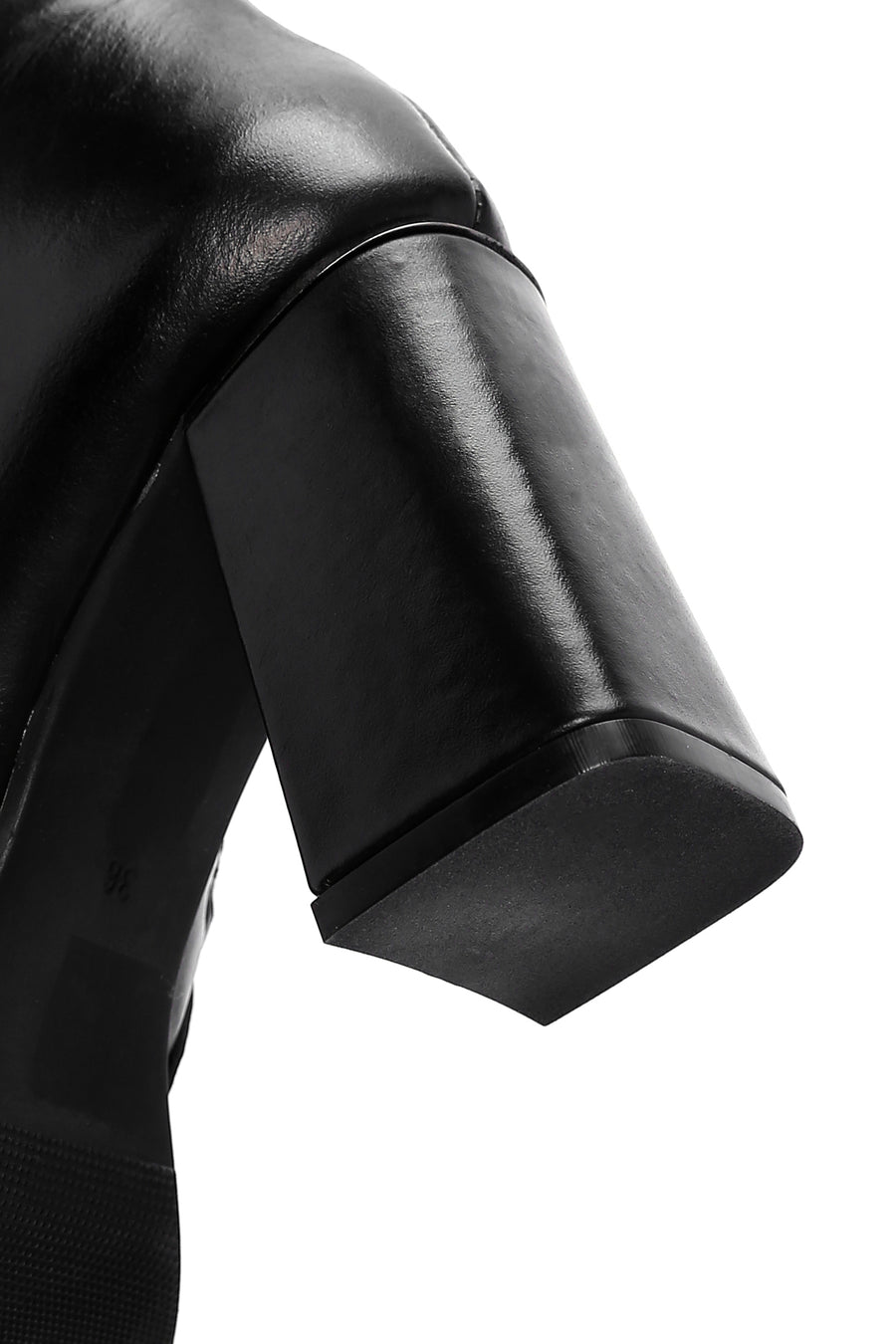 Woman Black Zip Closure Chunky Heeled Leather Boots