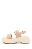 Women's Beige Double Buckle Thick-Soled Braided Sandals | Derimod