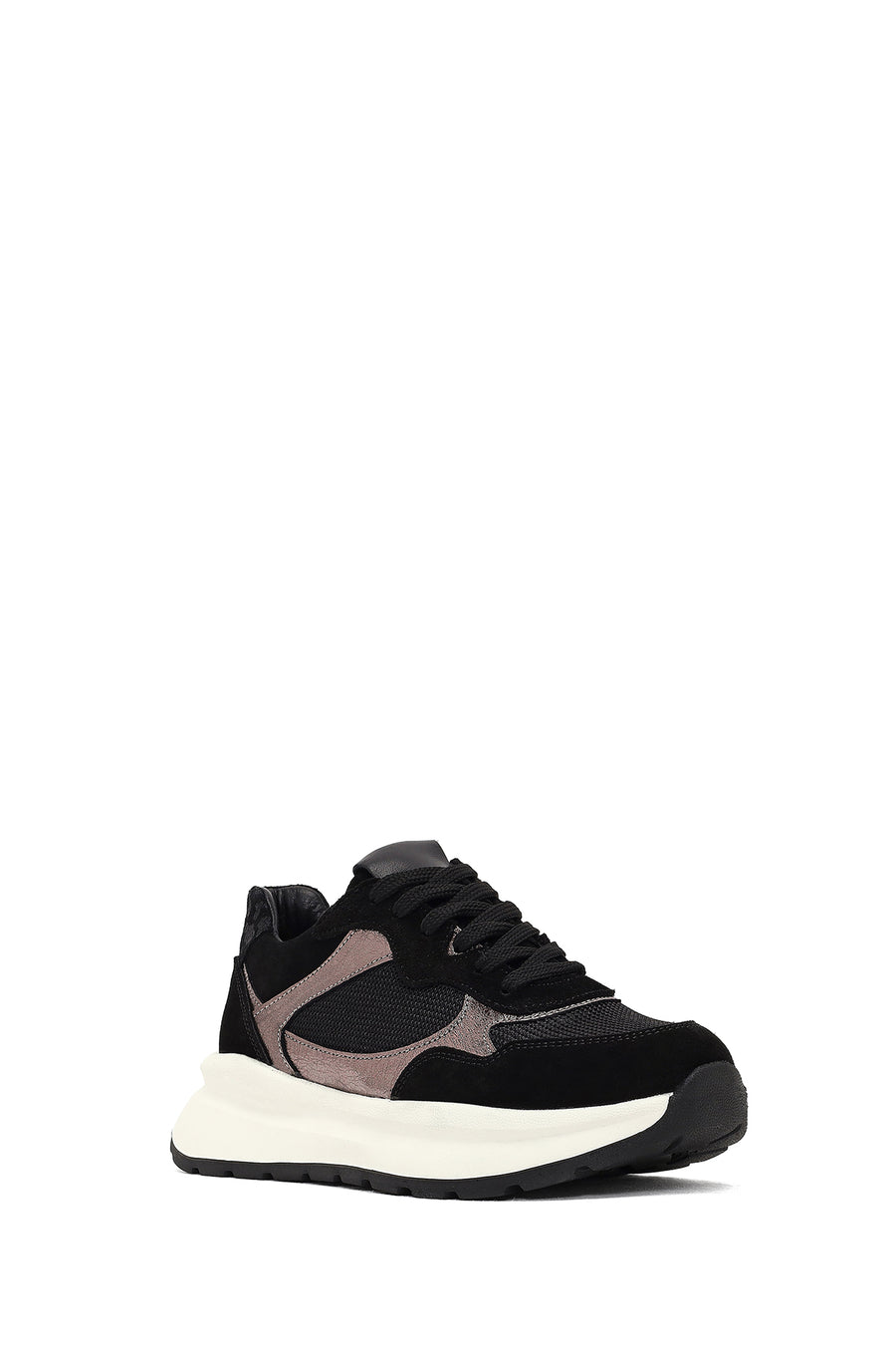 Kadın Siyah Bağcıklı Kalın Tabanlı Deri Sneaker