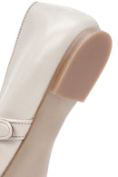 Women's White Buckled Leather Ballerinas | Derimod