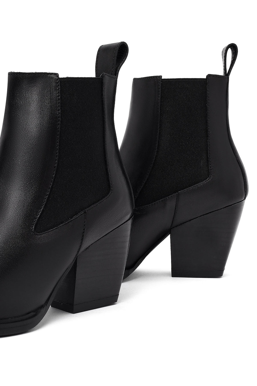Women's Black Thick Heeled Leather Chelsea Boot