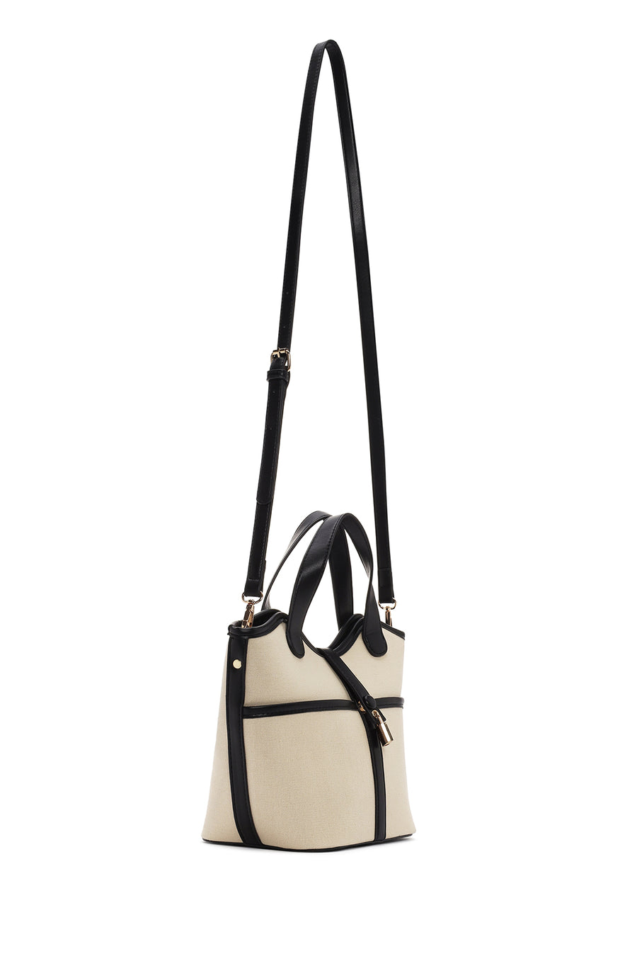 Women's Cream Long Strap Fabric Handbag