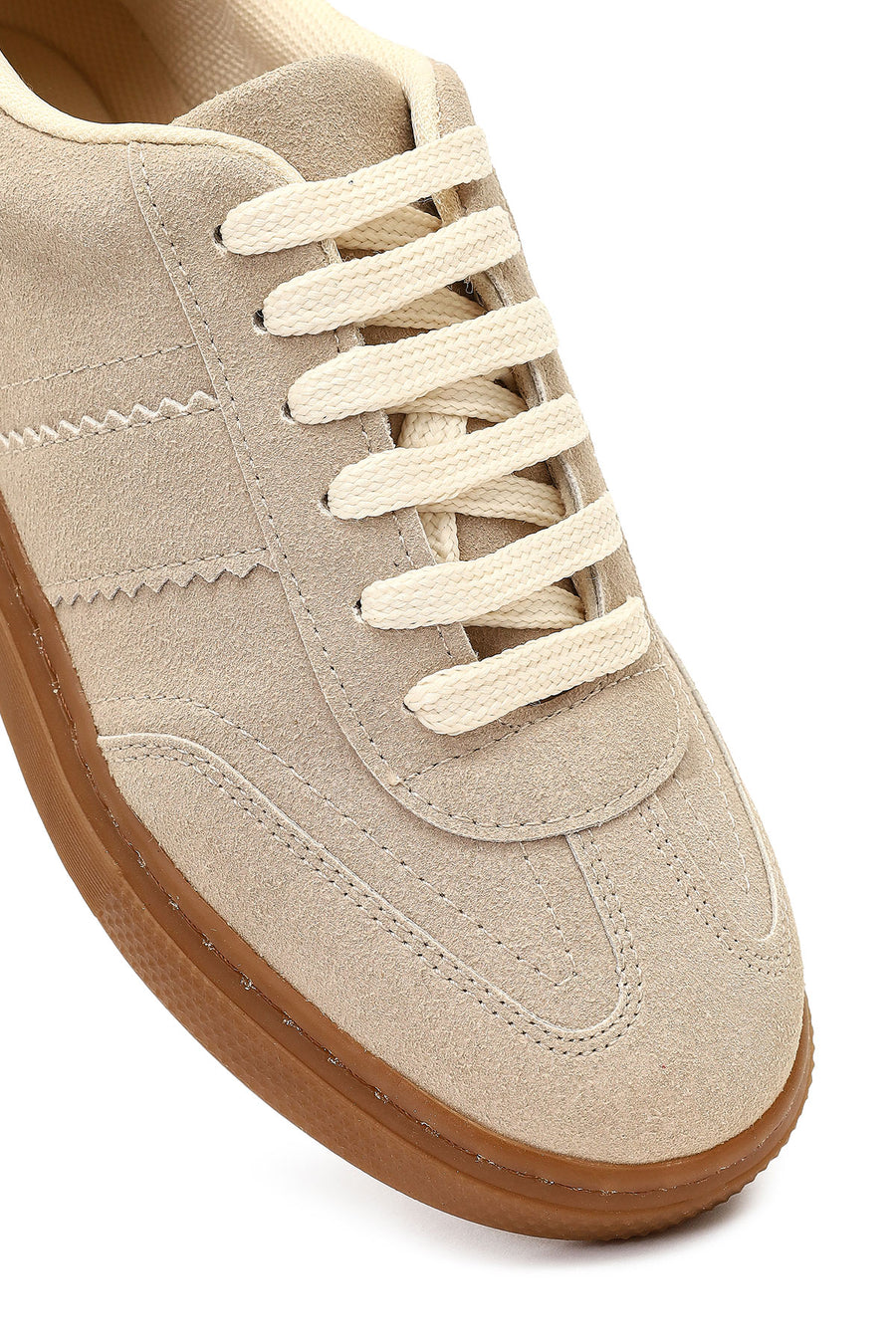 Kadın Bej Bağcıklı Süet Sneaker