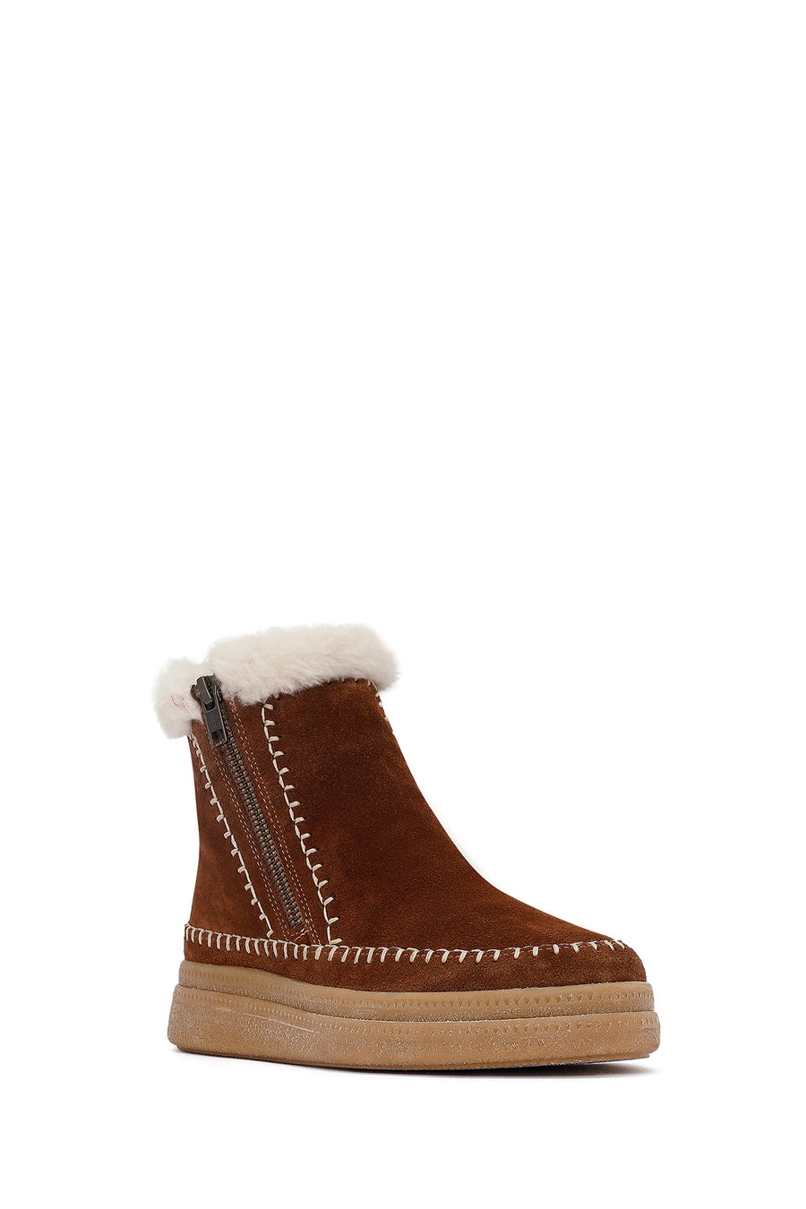 Woman Brown Zippered Thick-Soled Suede Leather Teddy Bot