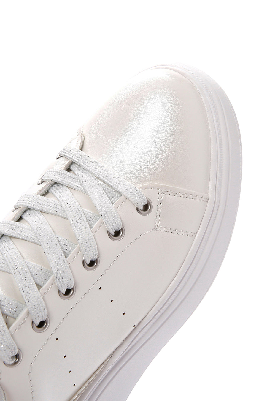 Women's White Lace-Up Thick Soled Sneaker