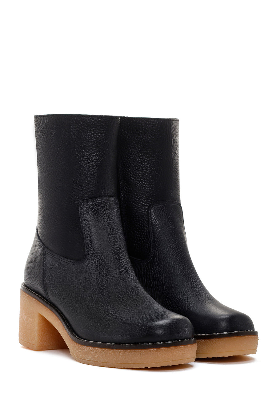Women's Black Leather Zippered Heeled Boots