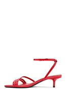 Women's Red Ankle Strap Heeled Patent Leather Sandals | Derimod