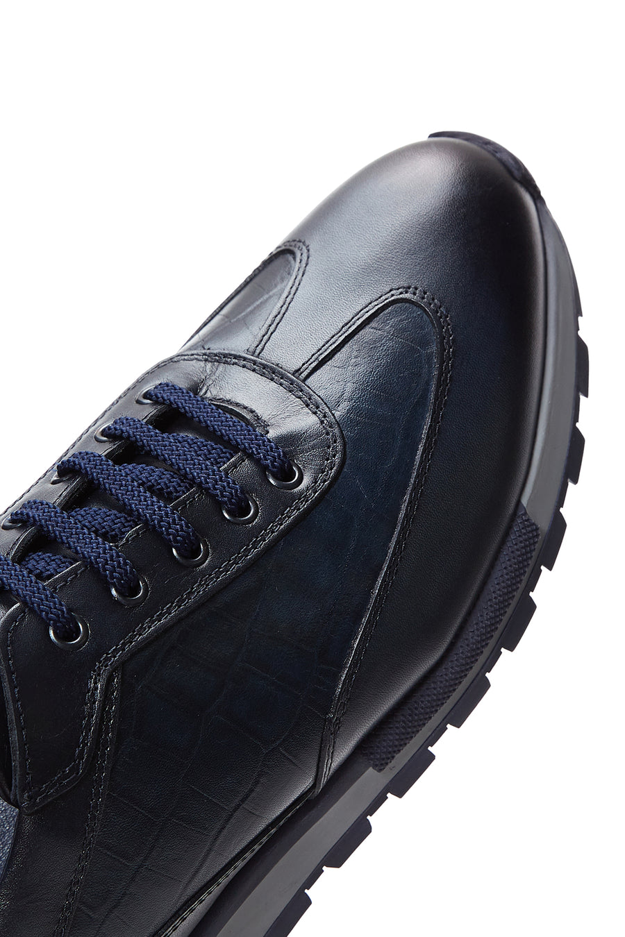 Erkek Lacivert Deri Desenli Sneaker