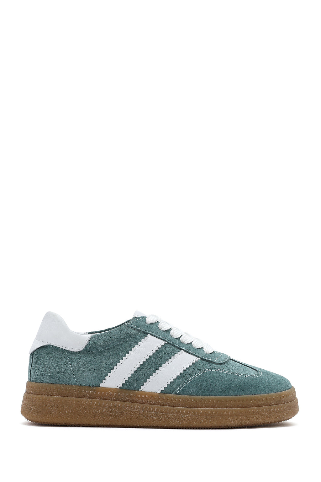 Kadın Yeşil Bağcıklı Kalın Tabanlı Süet Deri Sneaker