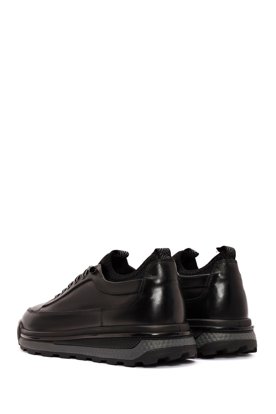 Erkek Siyah Bağcıklı Deri Sneaker