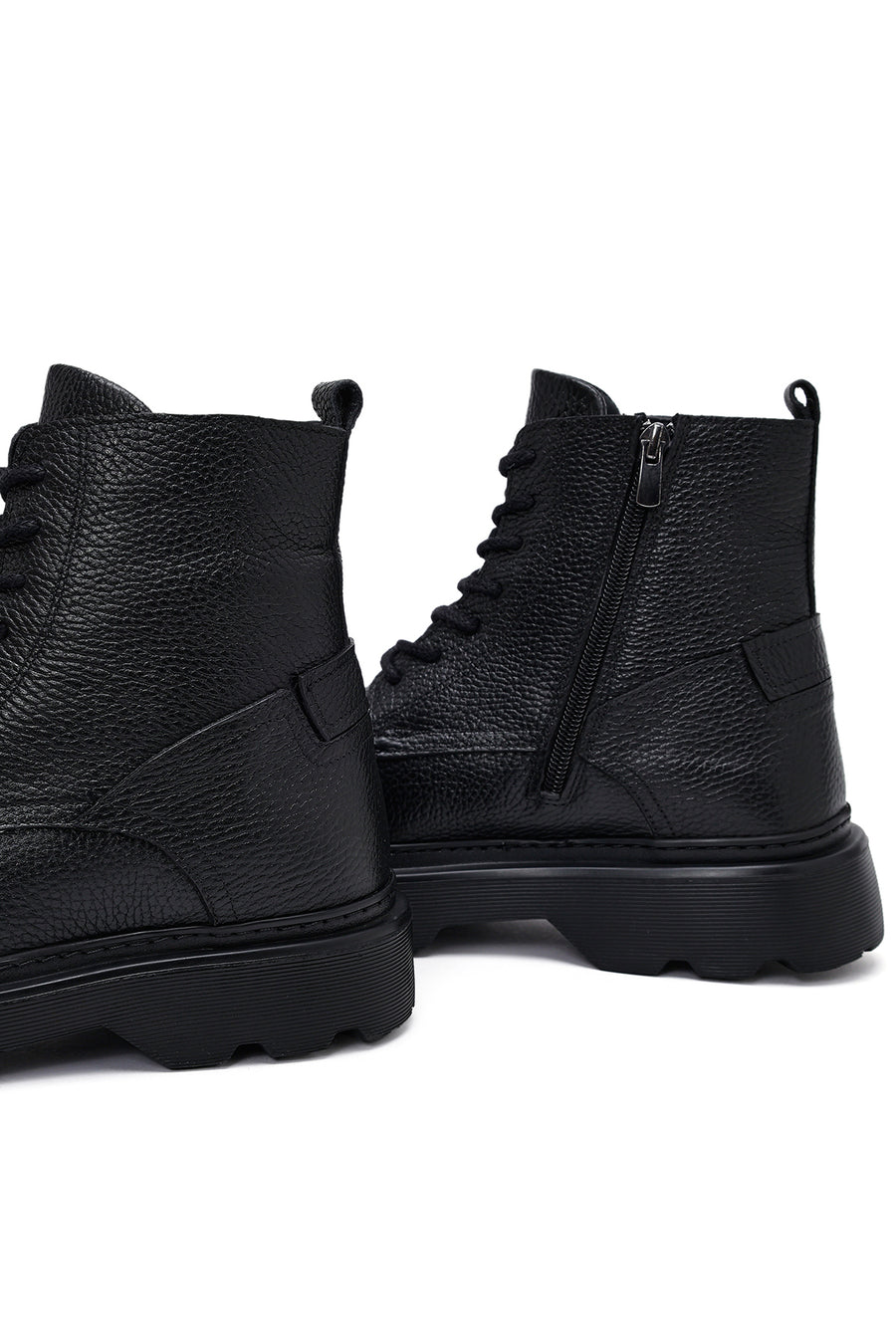 Male Black Zip Closure Thick-Soled Leather Boots