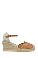 Geox Women Camel Gelsa Low Ankle Buckle Wedge Heel Braided Leather Espadrille | Derimod