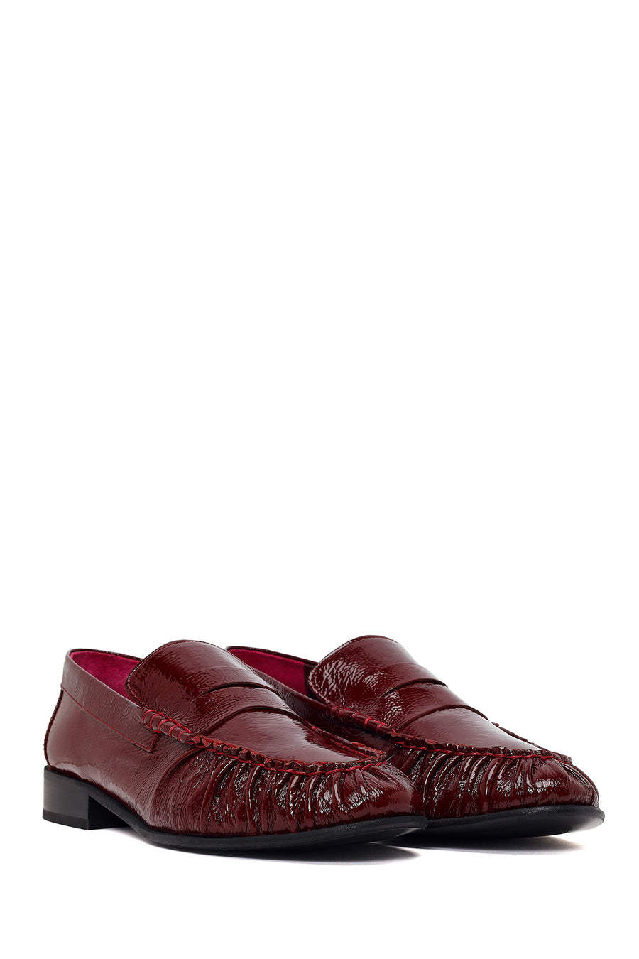 Kadın Bordo Deri Maskülen Loafer