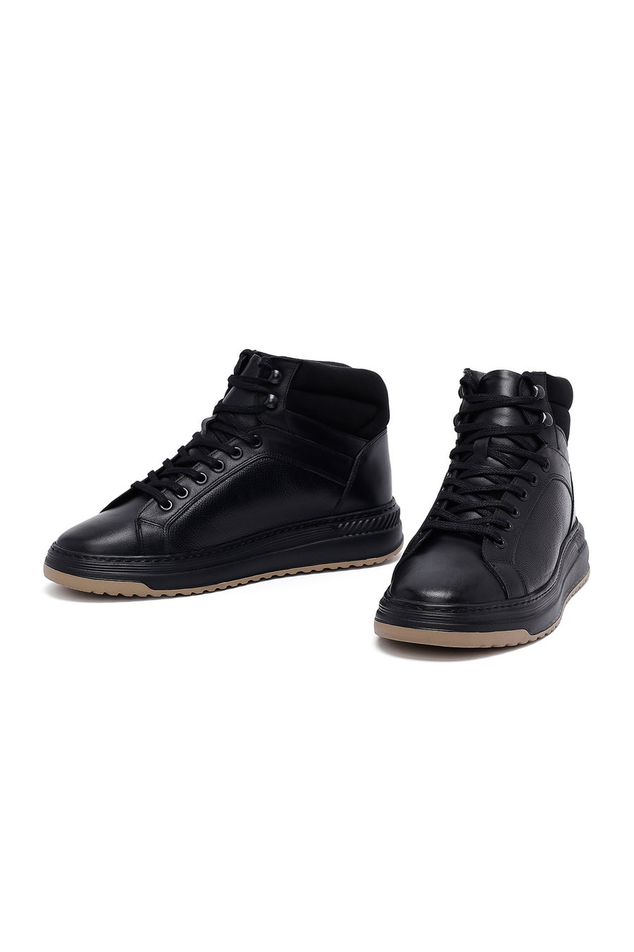 Men's Black Lace-Up Leather Sports Boots