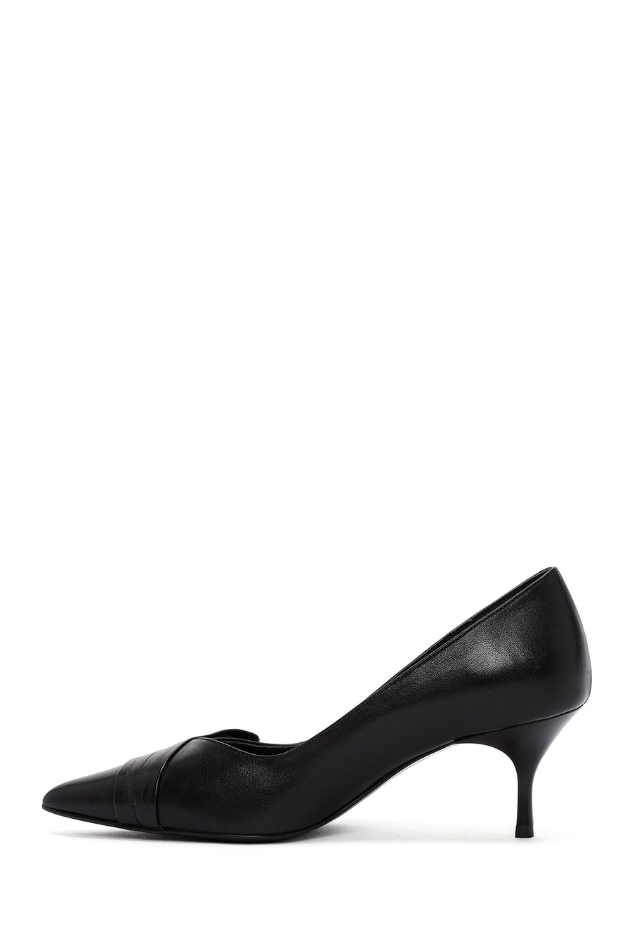 Woman Black Short Thin-Heeled Leather Shoes
