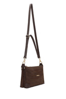 Woman Brown Printed Long-Strap Suede Shoulder Bag | Derimod